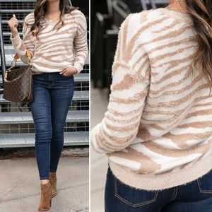 Grace and Lace Safari Sweater - ivory/tan - XL